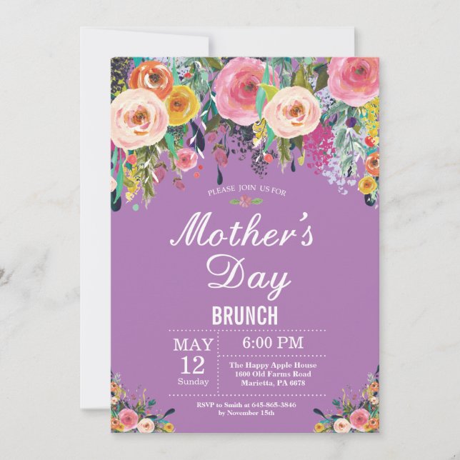Floral Pink Peonies Mothers Day Brunch Invitation (Devant)