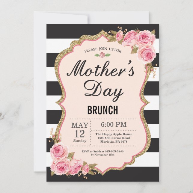 Floral Pink Peonies Mothers Day Brunch Invitation (Devant)