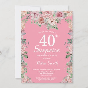 Floral Pink Peonies Überraschung 40. Geburtstag Einladung