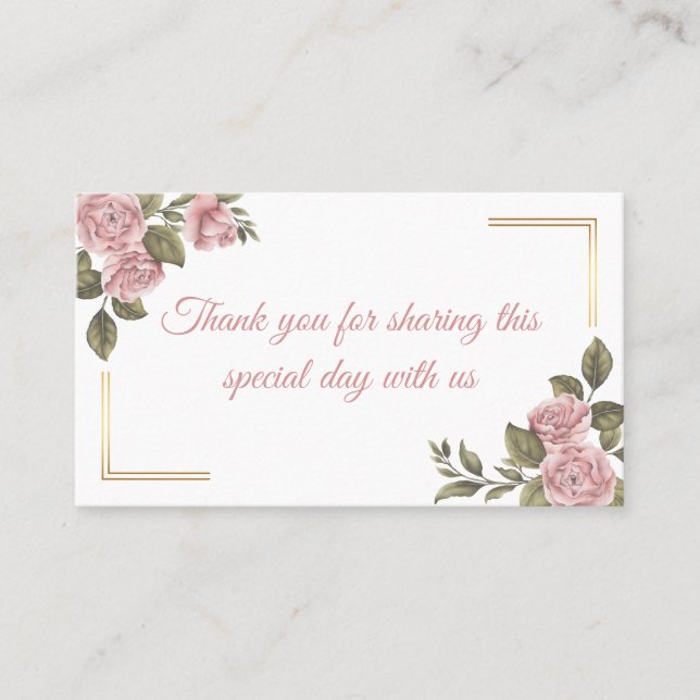 Floral Pink Peony Blume Summer Wedding Vielen Dank Platzkarte (Vorderseite)