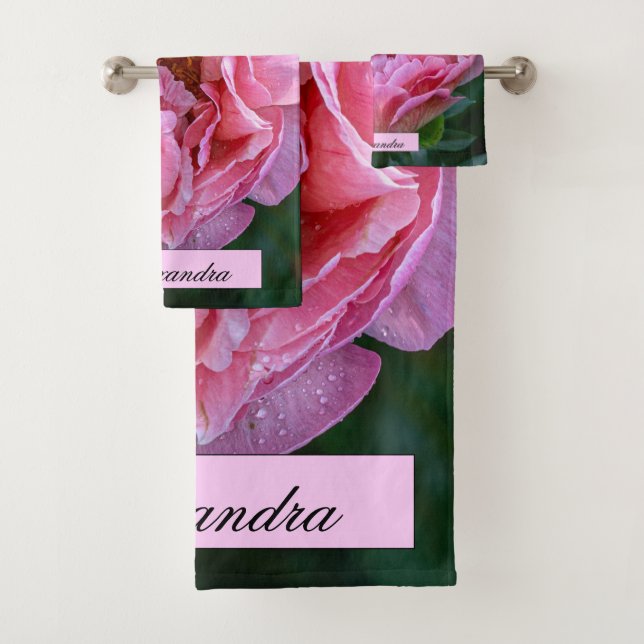 Floral Pink Peony Fotografy Badhandtuch Set (Insitu)