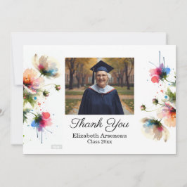 Floral Pink Photo Graduation Personalize Dankeskarte