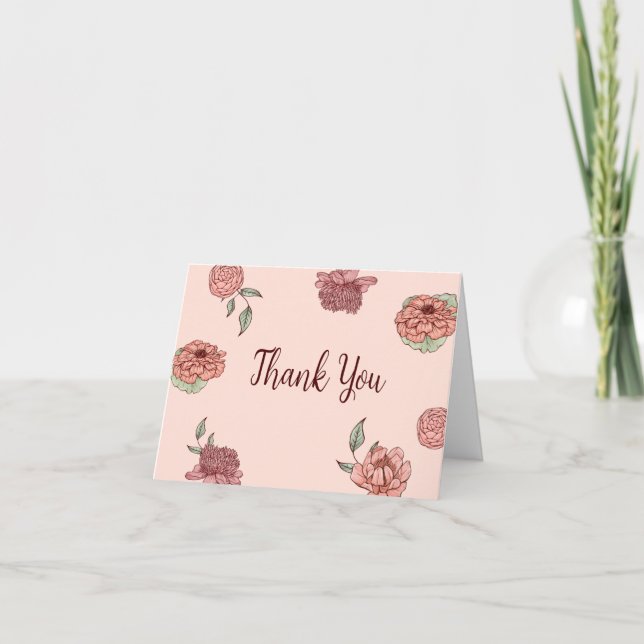 Floral Pink Pumpkin Baby Dusche Dankeskarte (Vorderseite)