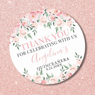 Floral Pink Quinceañera Runder Aufkleber