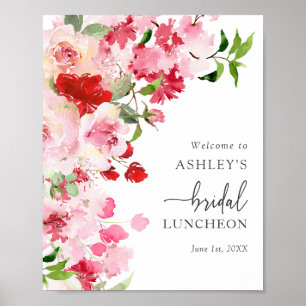 Floral Pink Red Bridal Luncheon Poster