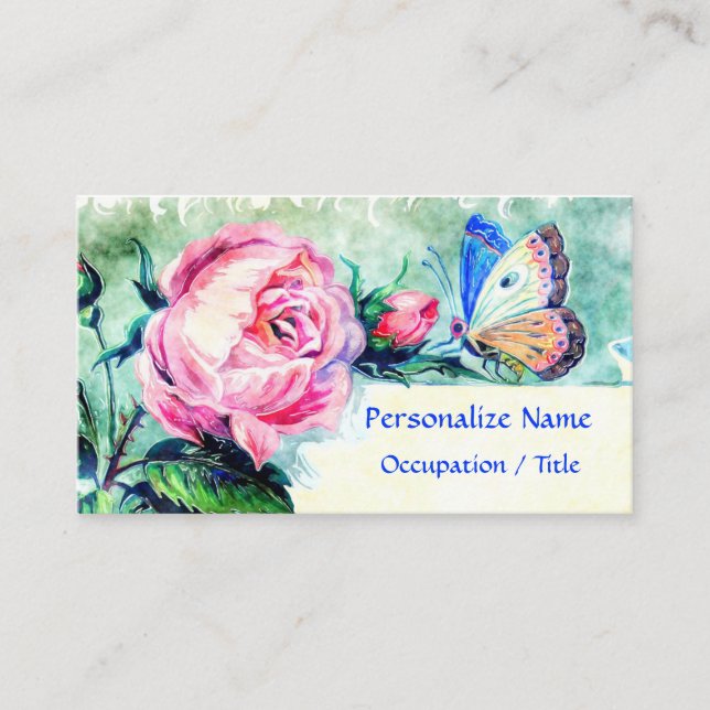 Floral Pink Rose Butterfly Farbe Visitenkarte (Vorderseite)