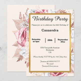 FLORAL PINK ROSE GOLD BIRTHDAY PARTEI EINLADUNG