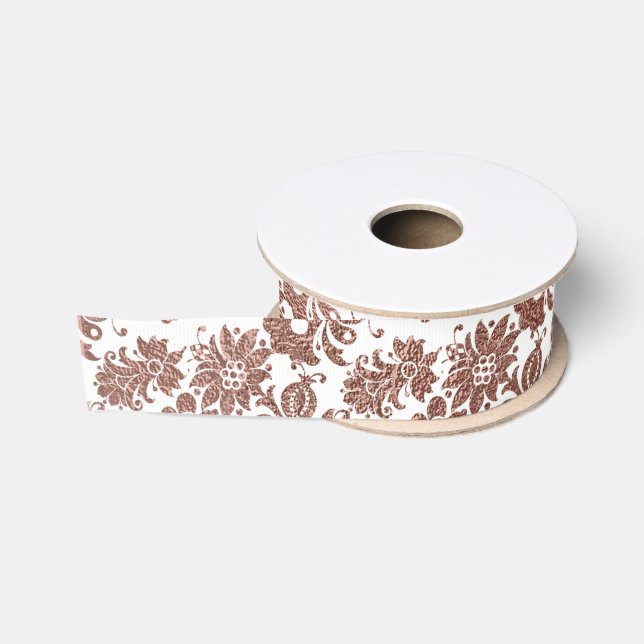 Floral Pink Rose Gold Weiße Metallic Gefallen Gesc Ripsband (Spule)