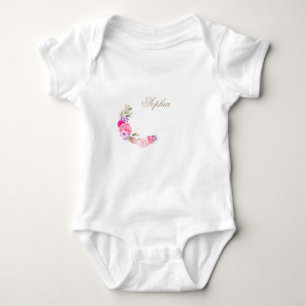 Floral Pink Rose Persönlicher Name Baby Strampler