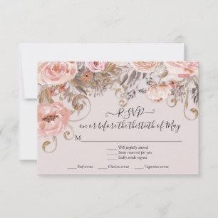 Floral Pink Roses Boho Erde Ton UAWG Ansprechen RSVP Karte
