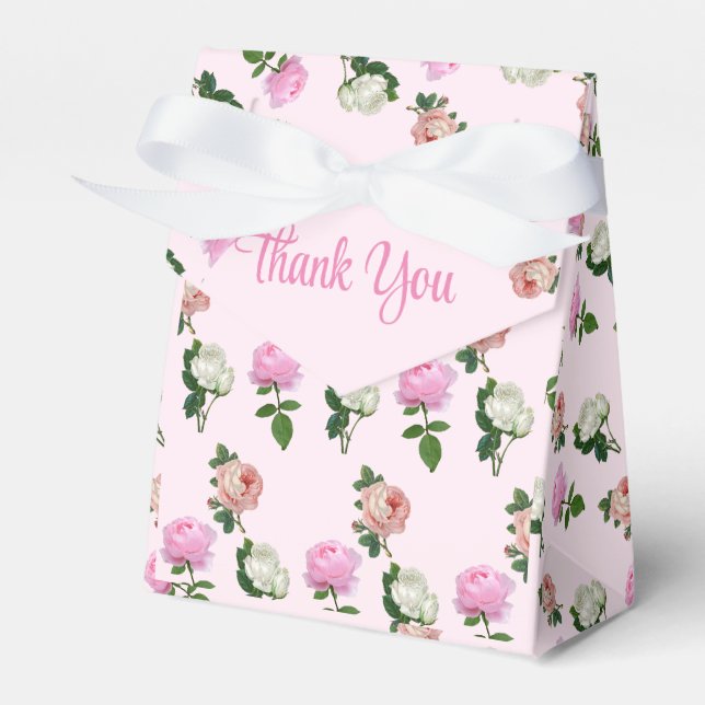 Floral Pink Roses Vielen Dank Geschenkschachtel (Vorderseite)