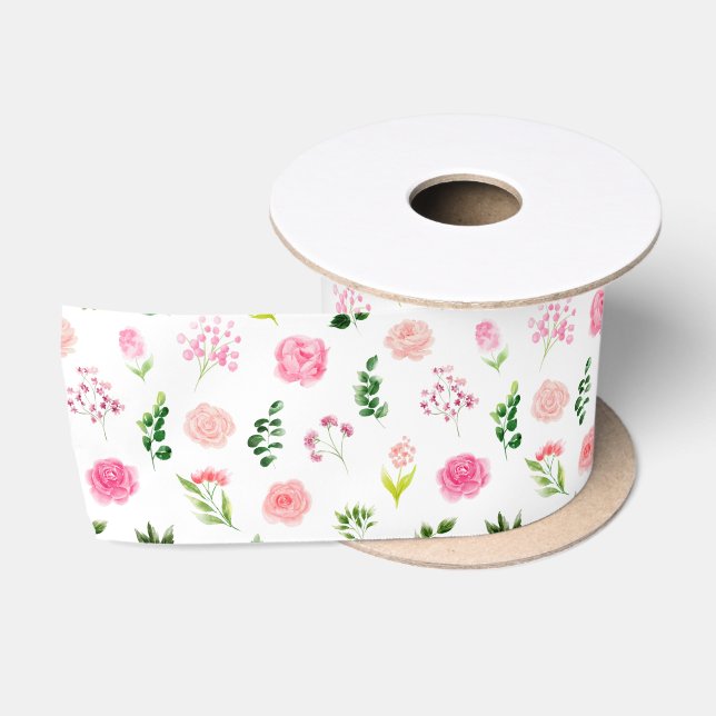 Floral Pink Roses with Foliage Satinband (Spule)