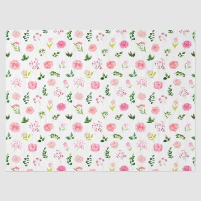 Floral Pink Roses with Foliage Seidenpapier (Vorderseite)