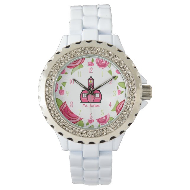 Floral & Pink SchullehrerInnen Uhr (Vorderseite)