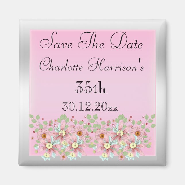 Floral Pink & Silver 35. Magnet (Vorne)