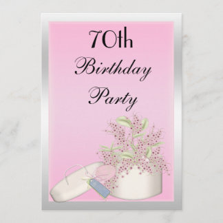 Floral Pink & Silver 70. Geburtstag Einladung