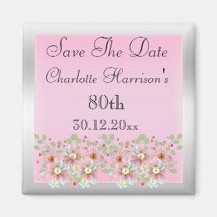 Floral Pink & Silver 80. Magnet