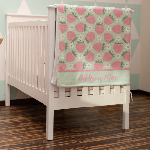 Floral Pink Strawberry Muster Personalisiert Babydecke