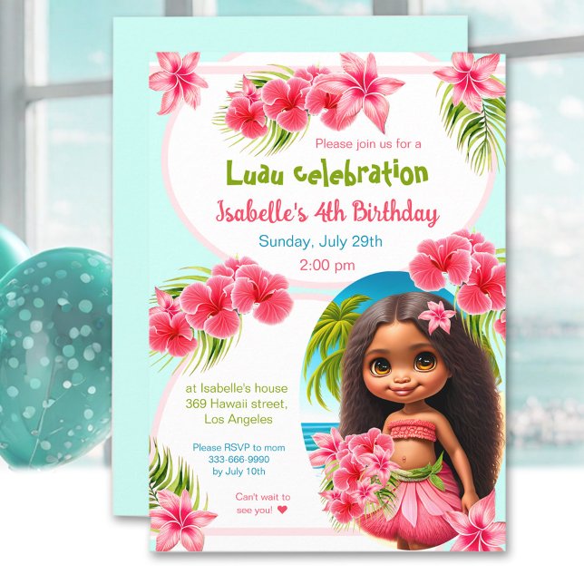 Floral Pink Tropical Aloha Luau Birthday Einladung (Floral Pink Tropical Aloha Luau Birthday Invitation)