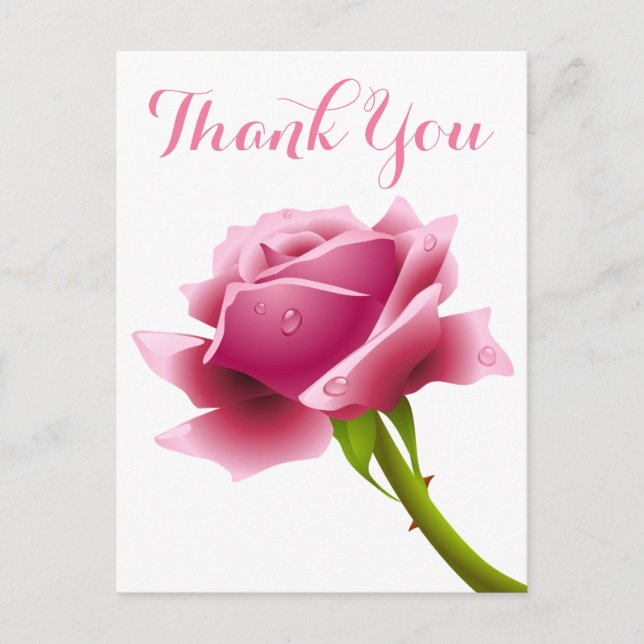 Floral Pink Vielen Dank Rose Blume Postkarte (Vorderseite)