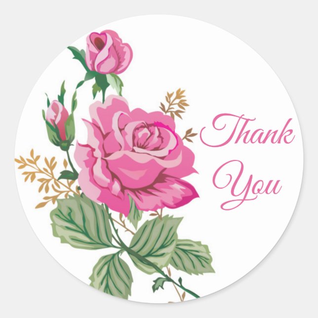 Floral Pink Vielen Dank Rose Blume Rose Runder Aufkleber (Vorderseite)