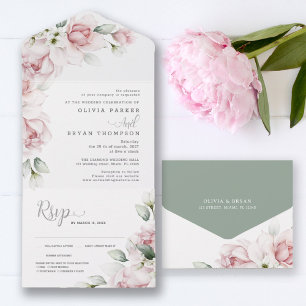 Floral Pink Watercolor All in One Wedding Invite Einladung
