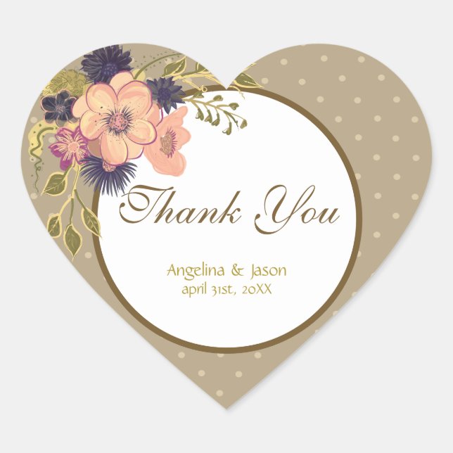 Floral Pink Wedding Danke für Ihre Unterstützung Herz-Aufkleber (Vorderseite)