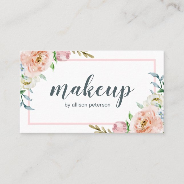 Floral Pink White Elegante Makeup Artist Visitenkarte (Vorderseite)
