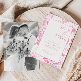 Floral Pink White Toile De Jouy Foto Save The Date