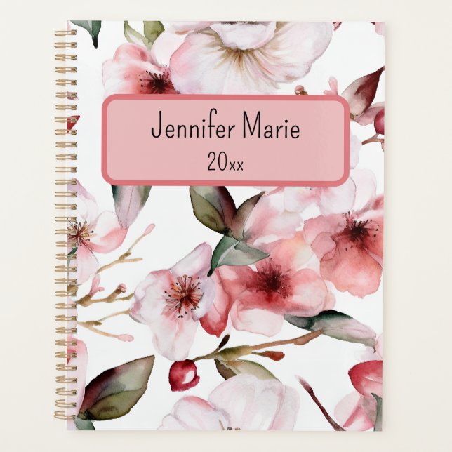 Floral Planner Personnaliser avec nom, année (Devant)