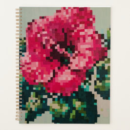 Floral planner with pink pixel hibiscus planer