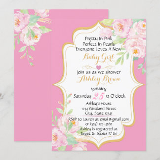 Floral Plutôt En Baby shower Rose Invitation