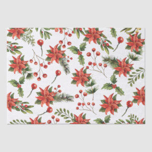 Floral Poinsettia Christmas Red Green Seidenpapier