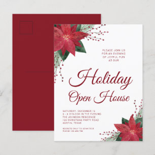 Floral Poinsettia Holiday Open House Einladung Postkarte