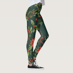 Floral Poinsettia Red Berries Botanisch Leggings
