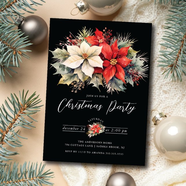 Floral Poinsettia Weihnachtsfest Party Einladung (Von Creator hochgeladen)
