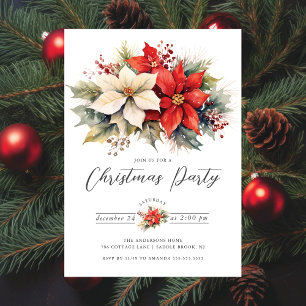 Floral Poinsettia Weihnachtsfest Party Einladung