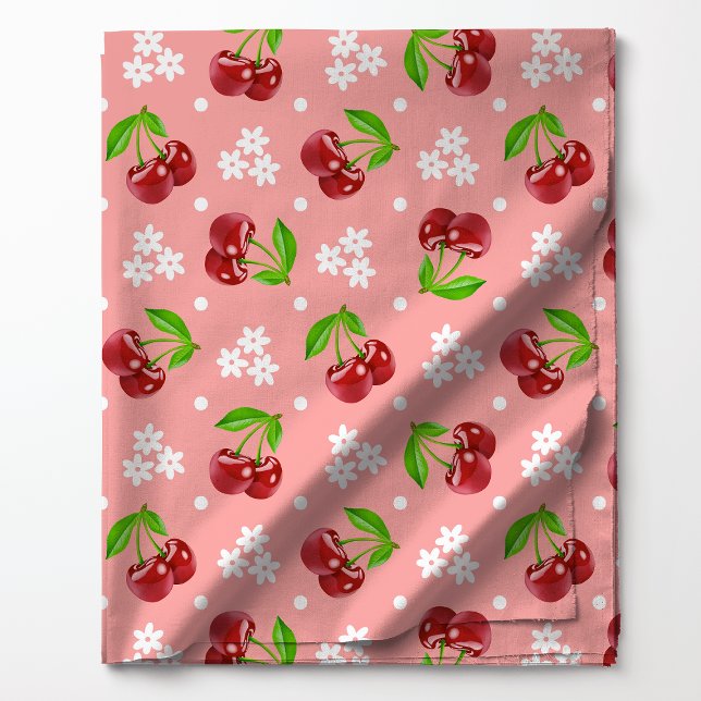 Floral Polka Dot Cherry auf rosa Muster Stoff (Von Creator hochgeladen)