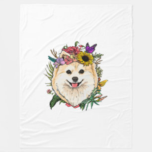 Floral Pomeranian Dog Spring Nature Dog Lovers Fleecedecke