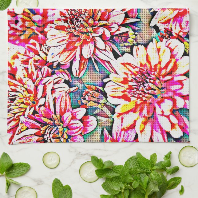 Floral Pop Art Pink Küchentuch (Gefaltet)