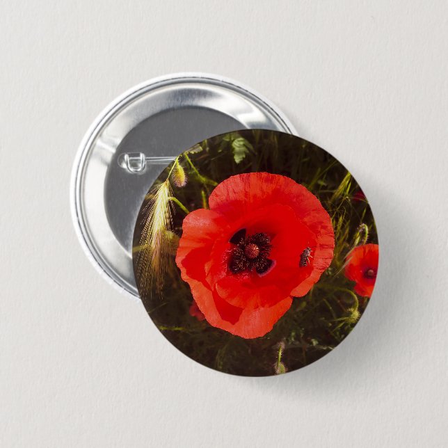Floral Poppy Dream – Botanical Fantasy Meadow Button (Vorne & Hinten)