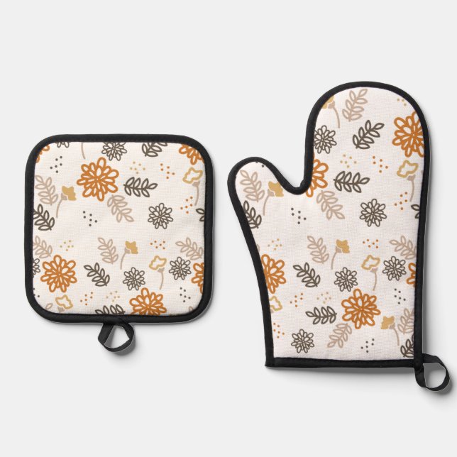 Floral Potholder / Blumenküchenhandschuh Ofenhandschuh & Topflappen-Set (Vorderseite)