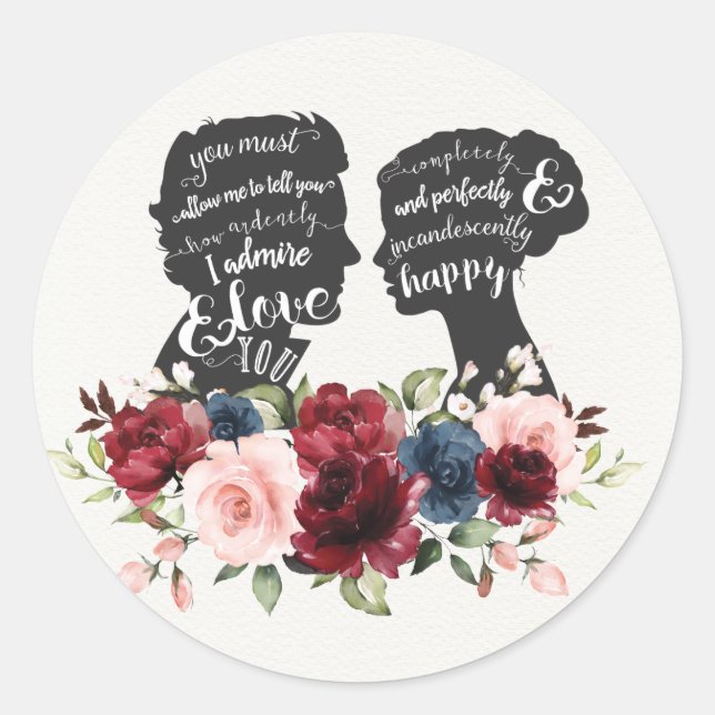 Floral Pride & Prejudice Jane Austen Gastgeschenk  Runder Aufkleber (Vorderseite)