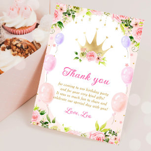 Floral Princess Crown 1er Carte de remerciements d
