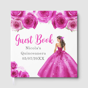 Floral Princess im heißen rosa Kleid Quinceanera Gästebuch