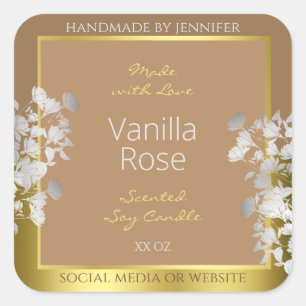 Floral Product Packaging Labels Brown Gold Silver Quadratischer Aufkleber
