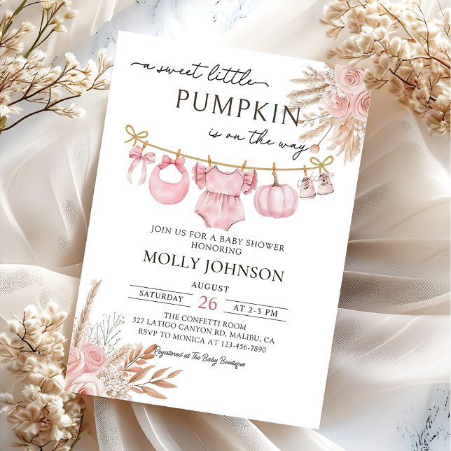 Floral Pumpkin Baby Clothesline Fall Baby Dusche Einladung (Von Creator hochgeladen)