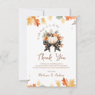 Floral Pumpkin Baby Dusche mit Kariertem Ribbon Dankeskarte