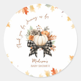 Floral Pumpkin Baby Dusche mit Kariertem Ribbon Runder Aufkleber