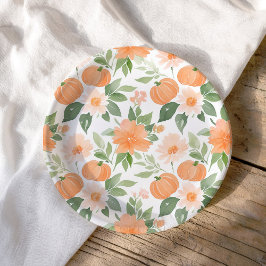 Floral Pumpkin Baby Dusche Pappteller